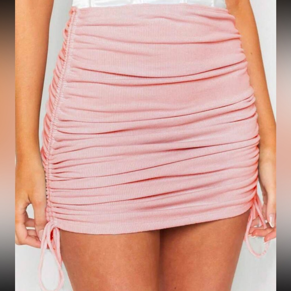 NWOT SHEIN Ribbed Drawstring Ruched Mini Skirt - Mauve - Small